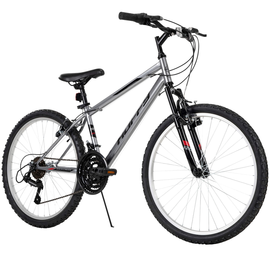 Huffy 24” Rock Creek Mountain Bike, Fits Riders 58” - 70”, Gray, Youth, Boy’s