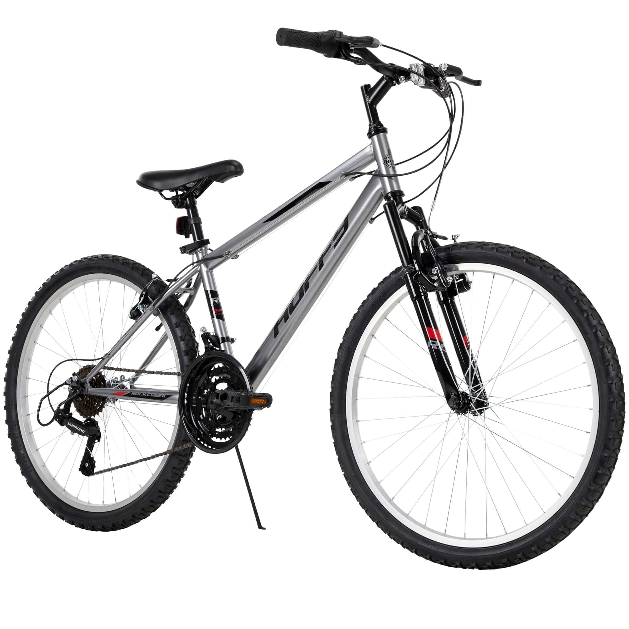 Huffy 24” Rock Creek Mountain Bike, Fits Riders 58” - 70”, Gray, Youth, Boy’s