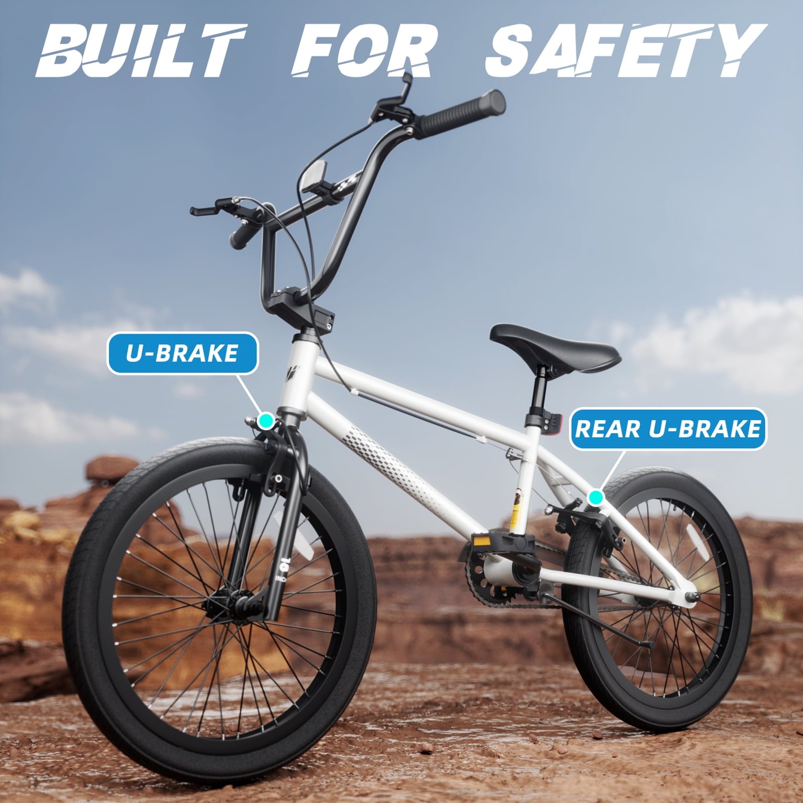 Korimefa Freestyle BMX Bikes, 18 inch Kids Bicycles for 7-12 Years Old Boys Child Tween Teen, with Aluminum Alloy U-Brake, Rear R-Brake, Hand Brake Levers & Front Rear Pedals, White