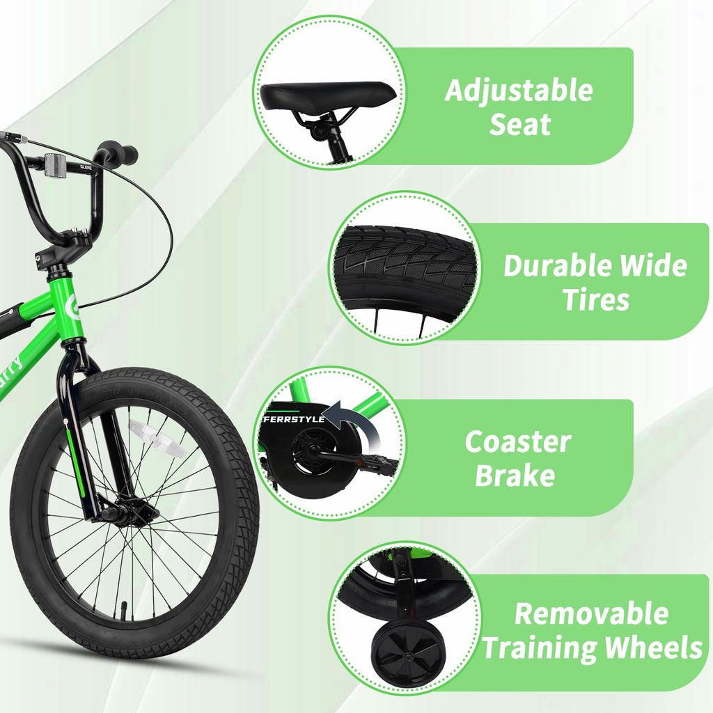 Glerc 14 Inch Little Kids Bike BMX Style Bicycle with Training Wheels Coaster Brake for 3 4 5 Years Old Boys Girls, Blue