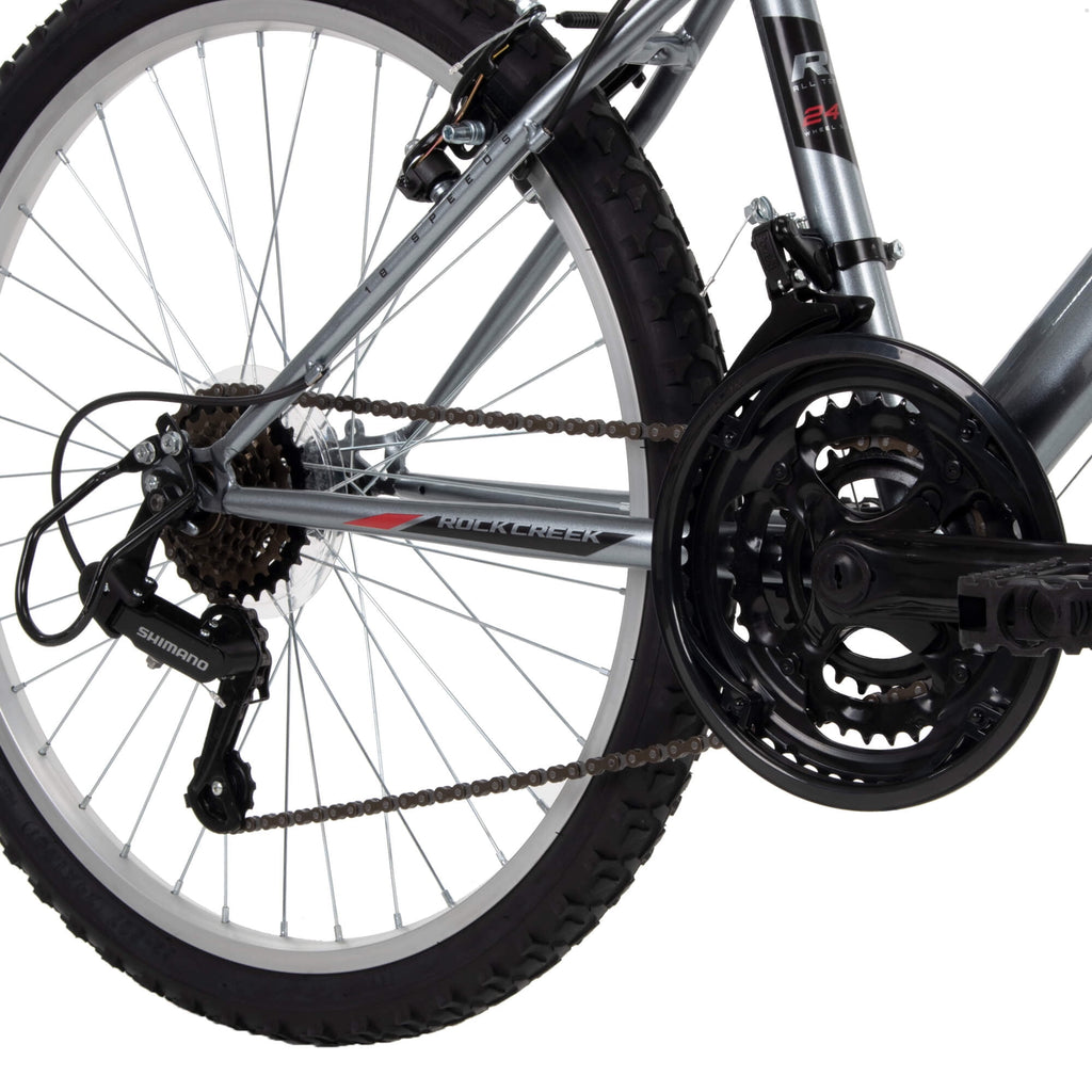 Huffy 24” Rock Creek Mountain Bike, Fits Riders 58” - 70”, Gray, Youth, Boy’s