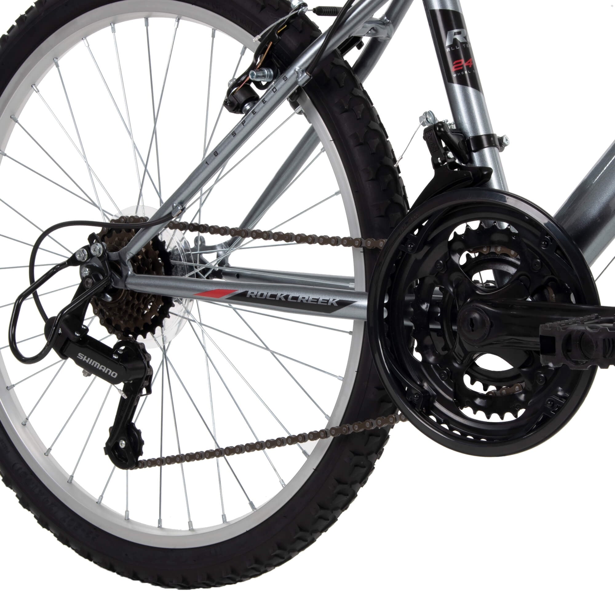Huffy 24” Rock Creek Mountain Bike, Fits Riders 58” - 70”, Gray, Youth, Boy’s