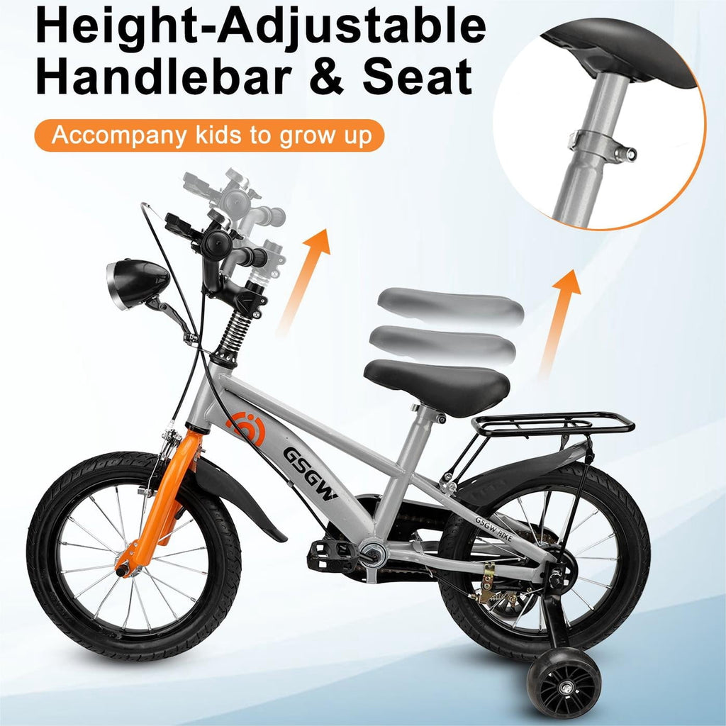16 Kids Bike with Training Wheels, Height Adjustable Kid's Bicycle with Basket/Water Bottle/Inflator/Bell, Gifts for Girls Boys Toddlers Kids 3-8 YO