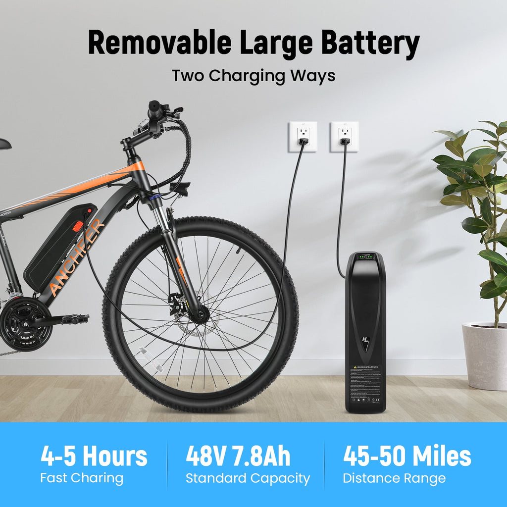 ANCHEER Electric Bike ,26 Electric Bike for Adults Electric Bicycles, 500W Electric Mountain Bike, 48V Commuter Ebike 48V Battery Ebike UL 2849, Lockable Suspension Fork, Shimano 21 Speed