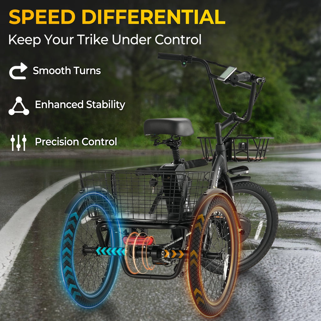 Electric Scooter Tricycle for Adults, 20” Folding Electric Trike,3 Wheels Electric Bicycle Bikes, Peak 1000W Step-Thru Etrike with 36V 13Ah UL2849  Removable Battery and Large Basket for Women Men