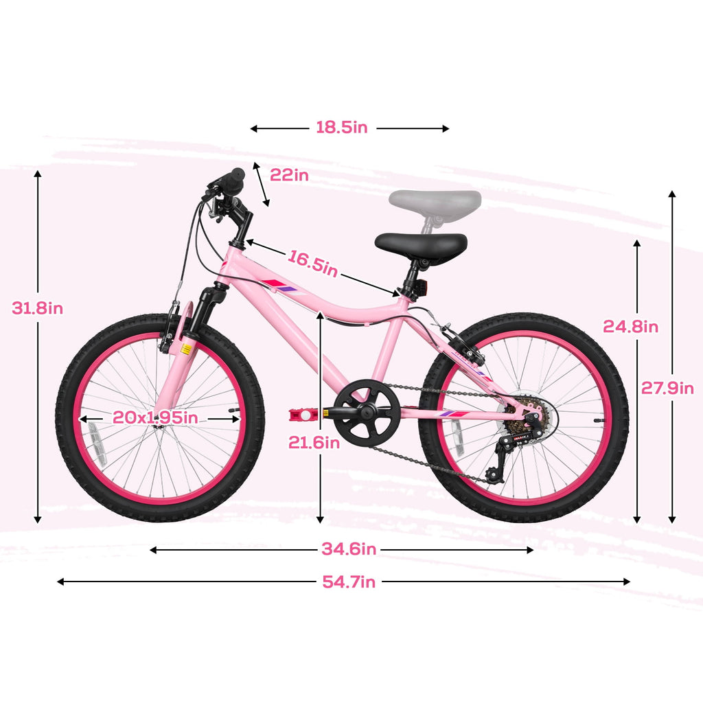 Hykolity 20 inch Kids Mountain Bike, 6 Speed Kid Bicycle Age 6-11 Year Old with Front Suspension Fork, Adjustable Seat Height, Pink