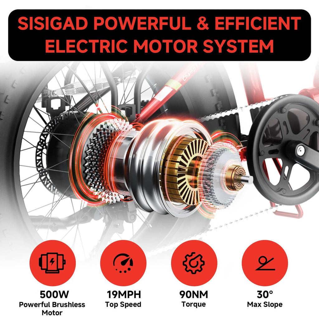 SISIGAD Electric Bike for Adults, 500W Peak 750W Battery Long Range, 20mph E Mountain Bike, 20×4.0 Fat Tire Ebike, Electric Bicycle 48V/10.4AH UL2849