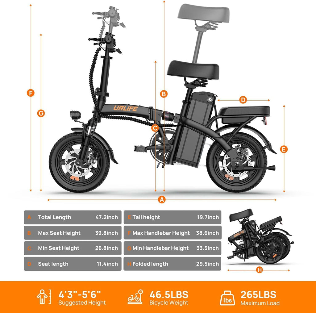 URLIFE 14Folding Electric Bike for Adults,500W Peak Motor,48V 7.5AH Removable Battery,Mini Ebike for Adults City Commuter,UL2849-Black