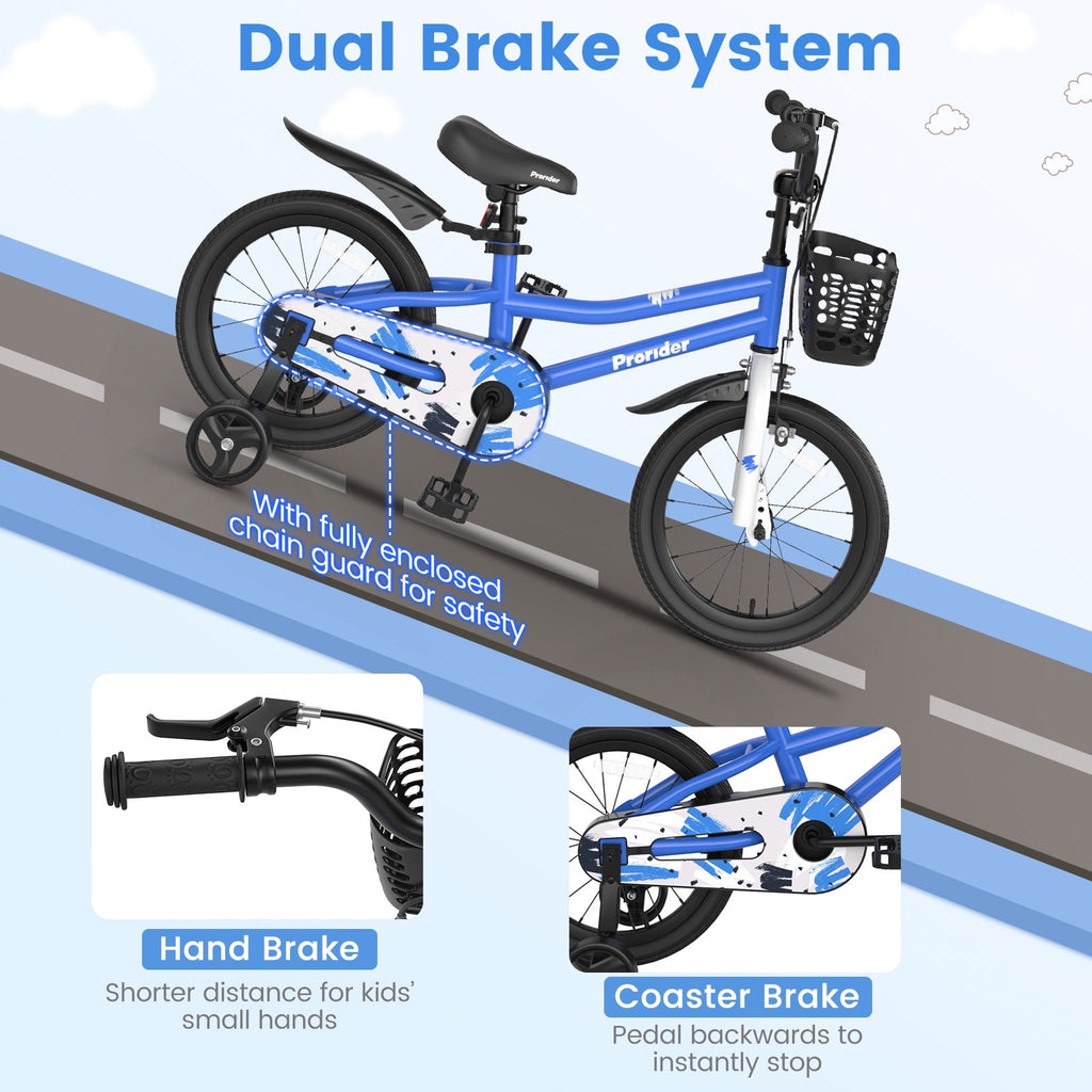 Costway 14'' Kid's Bike with Removable Training Wheels & Basket for 3-5 Years Old Blue
