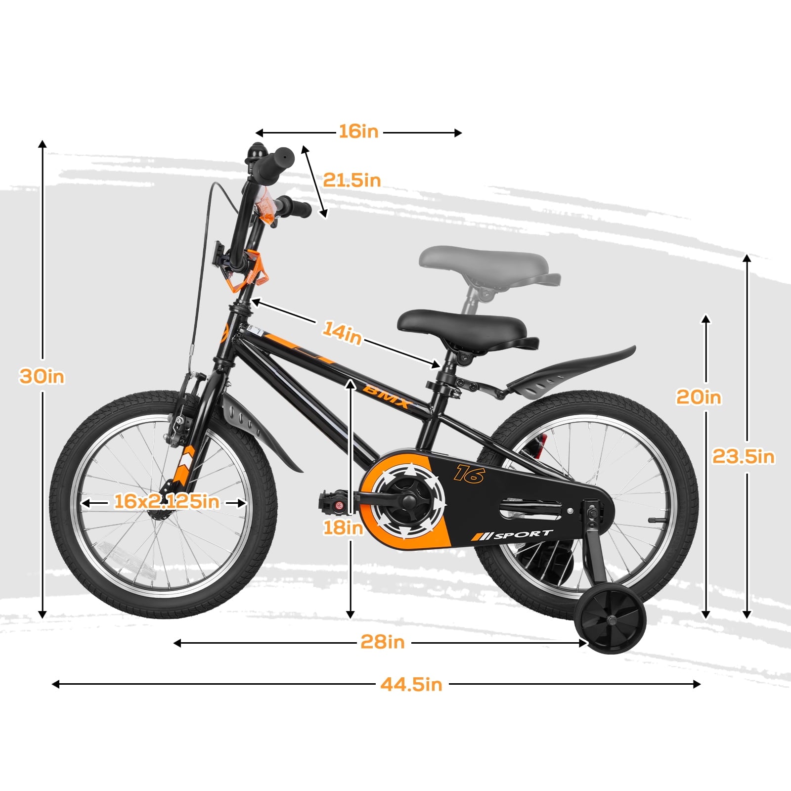 Hykolity Kids Bikes, 16 Inch BMX Style Boy's Bicycle Ages 4-6 Years Old, Kids Bicycle for Boys Girls with Training Wheels, Adjustable Seat, Front and Rear Fender, Black