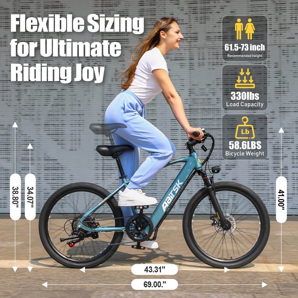 Unibike 26Electric Mountain Bike for Adults, 400W Brushless Motor Ebike, Top Speed 22MPH, 36V 13AH Lithium Battery, Gray