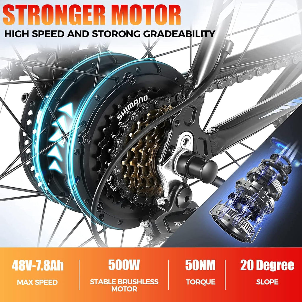 ANCHEER Electric Bike ,26 Electric Bike for Adults Electric Bicycles, 500W Electric Mountain Bike, 48V Commuter Ebike 48V Battery Ebike UL 2849, Lockable Suspension Fork, Shimano 21 Speed