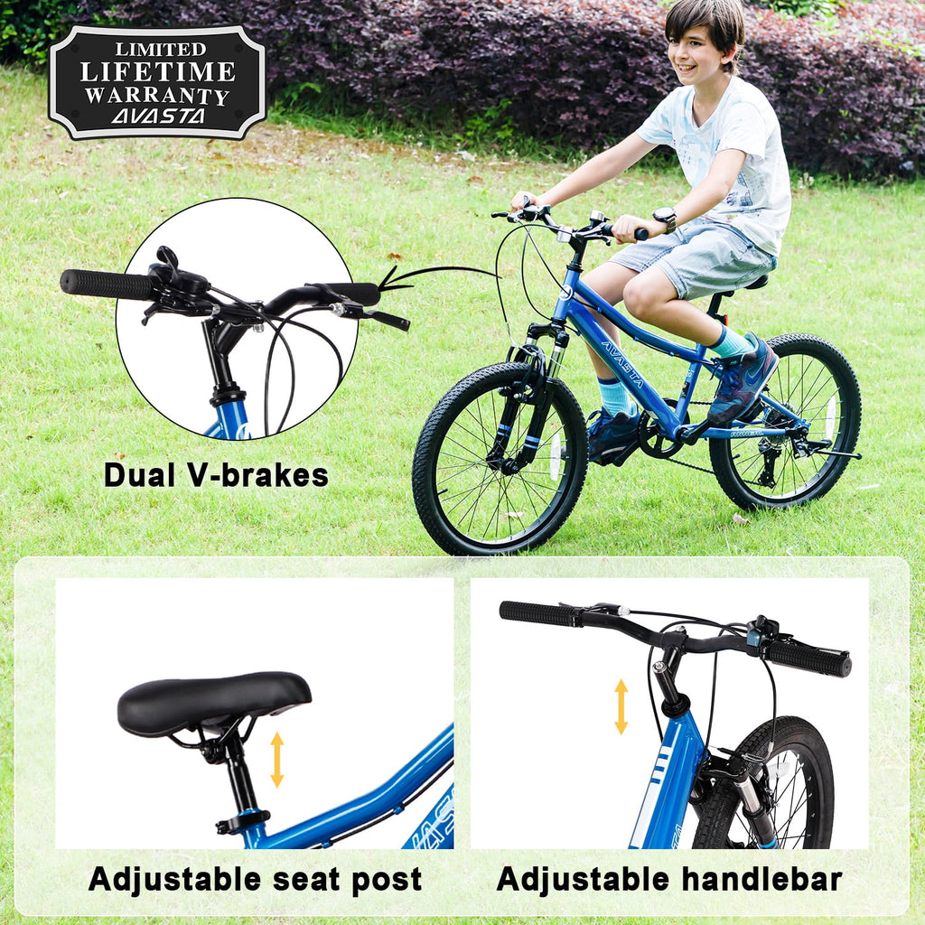AVASTA 20'' Big Kids Mountain Bike for Age 6 7 8 9 10 11 12 Years Old Boys Girls Teen with Suspension Fork Front & Rear Dual Hand Brakes 6 Speeds Drivetrain, Green