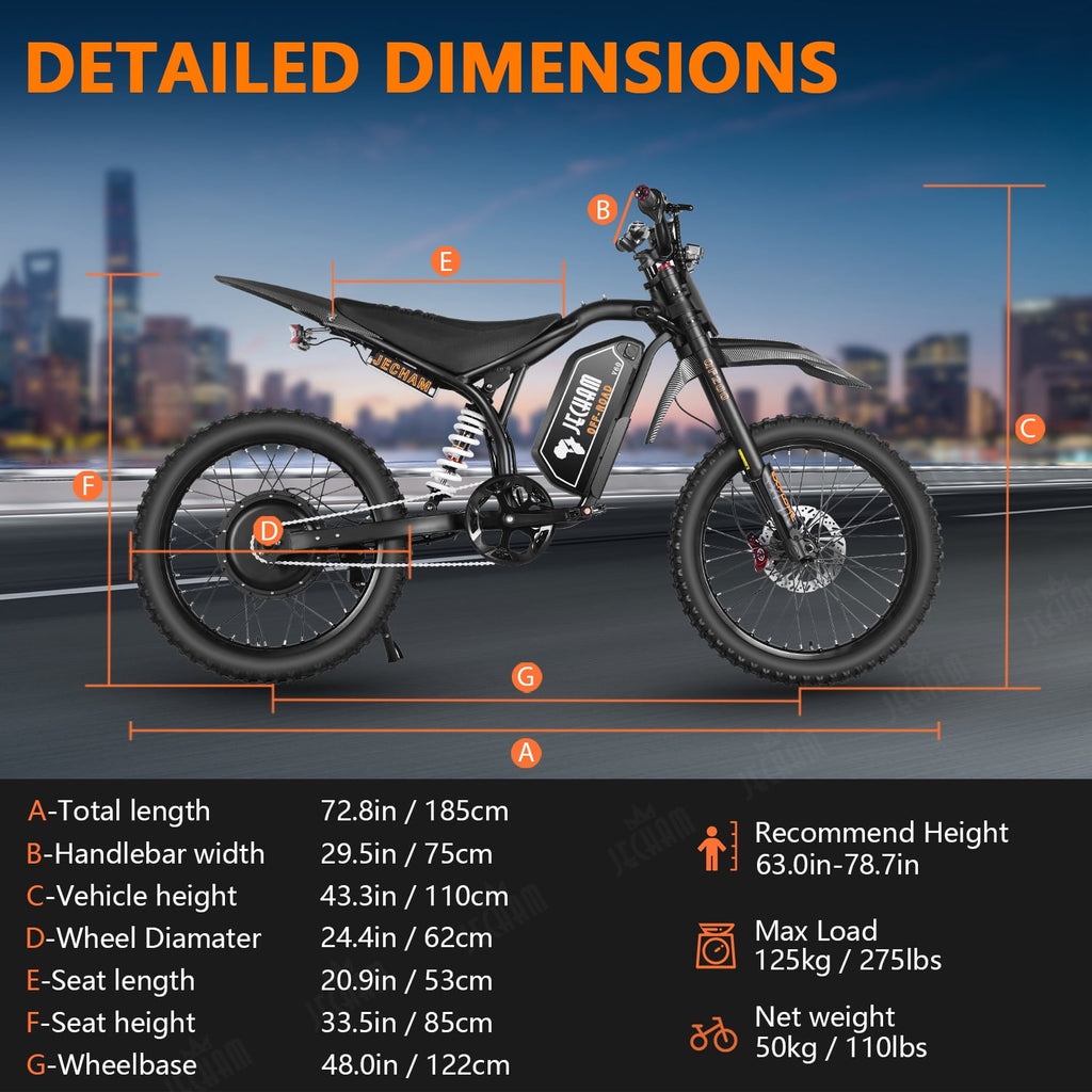 JECHAM QF200 PRO Electric Dirt Bike, 3000W, 60V 32Ah, 60-90 Miles Range, 47+ MPH, 19 Puncture-Resistant Tires, Full Suspension, Hydraulic Brakes, NFC Anti-Theft, UL2849