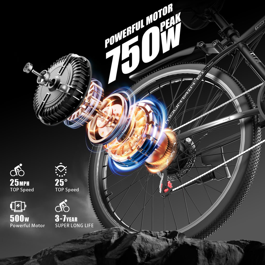 G26Electric Bike for Adults, 26 1200W Peak Motor, 65 Miles 28MPH Ebike, 480Wh Battery Electric Bicycle for Adults 7 Speed Electric Bicycles Front Fork Suspension,UL2849