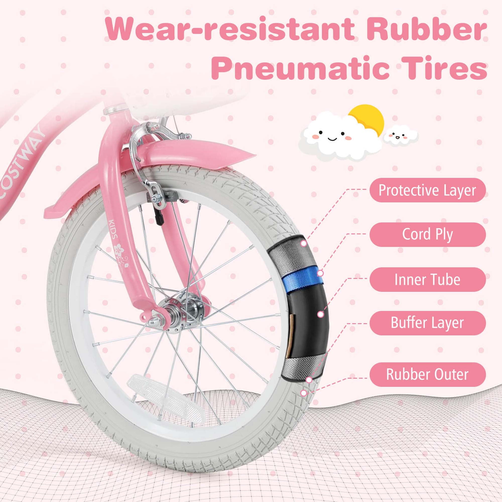 Costway 18'' Kids Bike Toddler Bicycle with Training Wheel Kickstand for 4-8 Years Old Pink