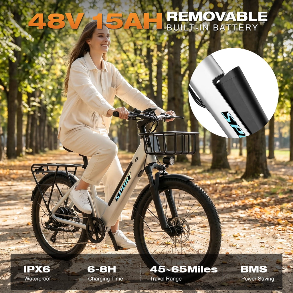 F26-1500W Off-Road Electric Bike, 26 Tire 55 Miles Electric Bike ,48V 10.5 Internal Battery (Removable), Top Speed 30MPH, Electric Mountain Bike Beach Bike, Professional 7 Speed UL2849