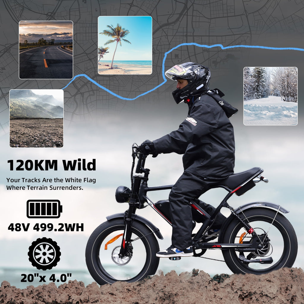 UL2849 Electric Bike for Adults - Peak 2000W Motor, 20x4 Fat Tire,48V/25AH, Full Suspension, 7-Speed
