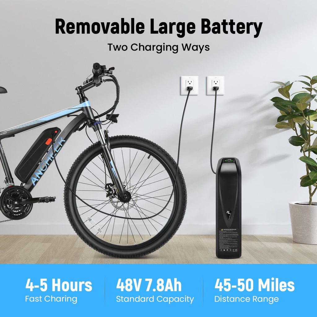 ANCHEER Electric Bike ,26 Electric Bike for Adults Electric Bicycles, 500W Electric Mountain Bike, 48V Commuter Ebike 48V Battery Ebike UL 2849, Lockable Suspension Fork, Shimano 21 Speed