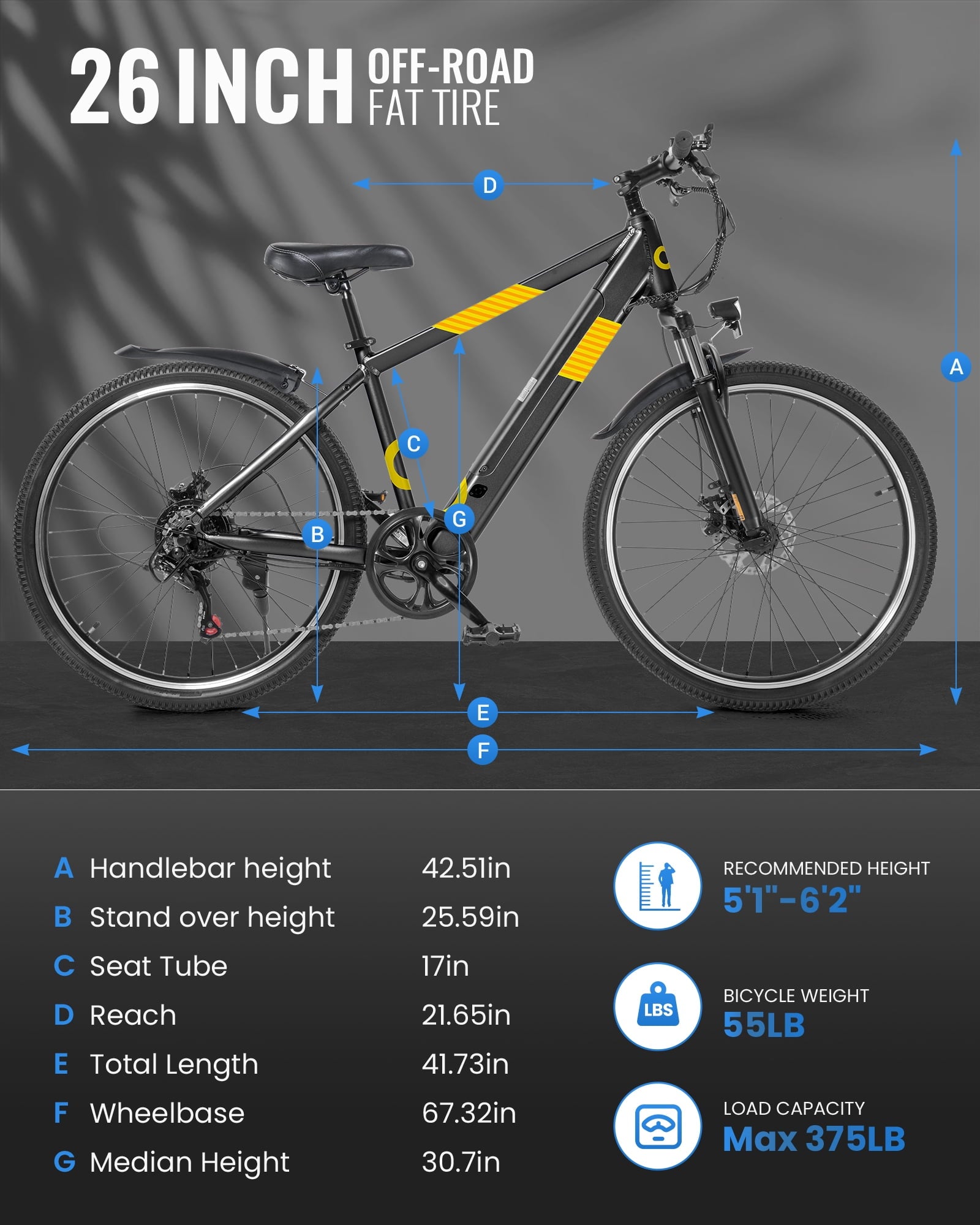 MIHOVER 26Electric Bike for Adults 350W 20MPH, 36V Removable Battery 7-Speed, UL2849 Certified City & Light Off-Road E-Bike with Lock -Black