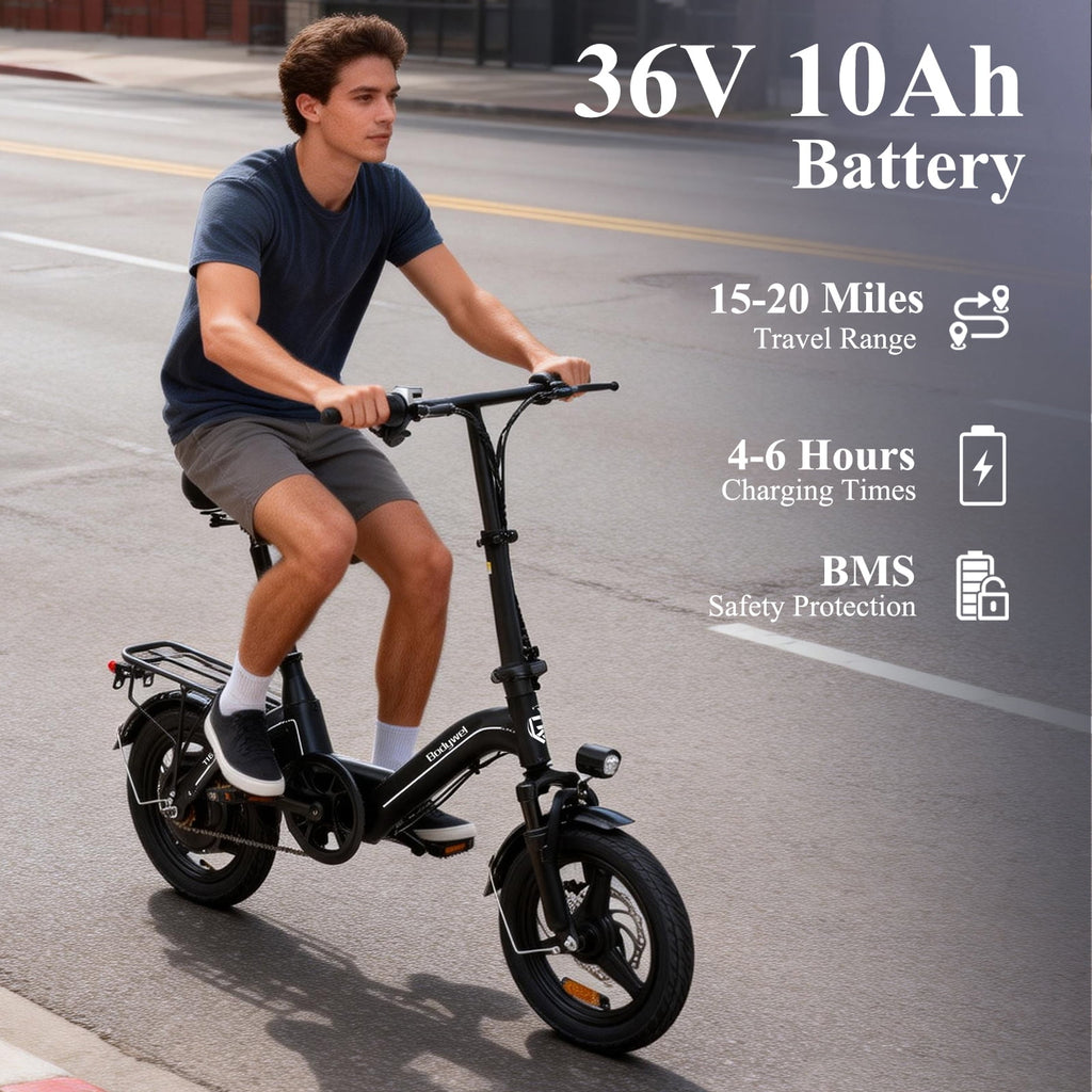 Bodywel Foldable Electric Bike for Adults and Teens, 14 Electric Bicycle with Peak 500W Motor, 36V 10Ah Battery, Commuting Mini Ebike, E Bike, UL2849