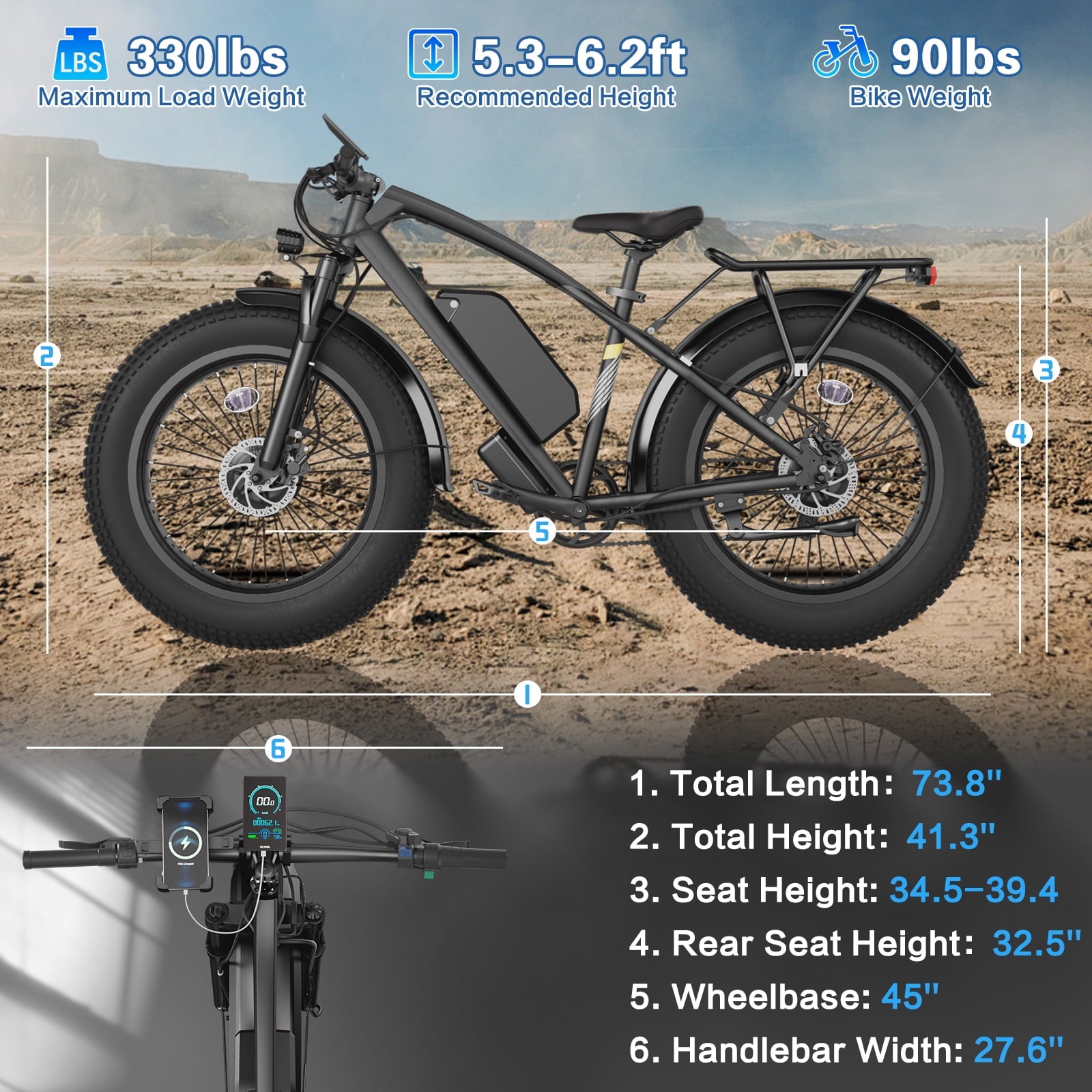Skeri Electric Bike, 26x4.0 Fat Tire E Bike, 500W (Peak 1000) Motor, 48V 15.6Ah Removable Electric Bike for Adults, 60 Miles & 25 mph, Electric Bicycle with 7 Speed and Front Suspension