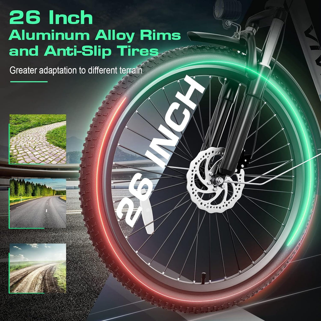 Vivi Electric Bike for Adults 26 Electric Cruiser Bike 48V 500W Step-Through Electric Bike 19.8MPH City Commuter Electric Bike with Cruise Control, UL2849 Certified