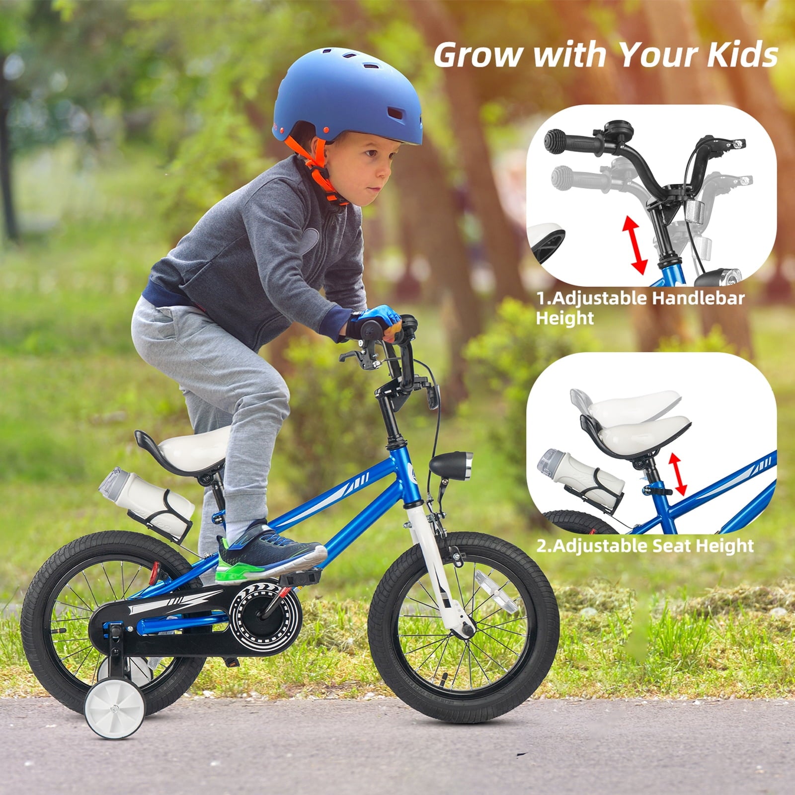 KORIMEFA Kids Bike Boys Bicycle 14 inch for Children Age 4-8 Years Old, Toddler Sport Cycling with Training Wheels, Water Bottle Holder, Blue