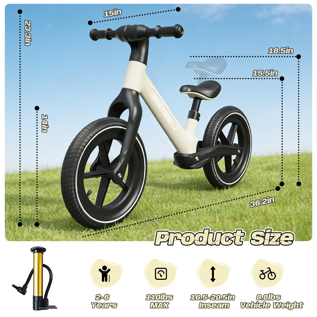JoyStone 14 Inch Balance Bike for Kids, Toddler Balance Bike with Air Rubber Tires, Adjustable Seat, Lightweight No Pedal Training Bicycle, Gift Bike for 2-6 Boys Girls, Black