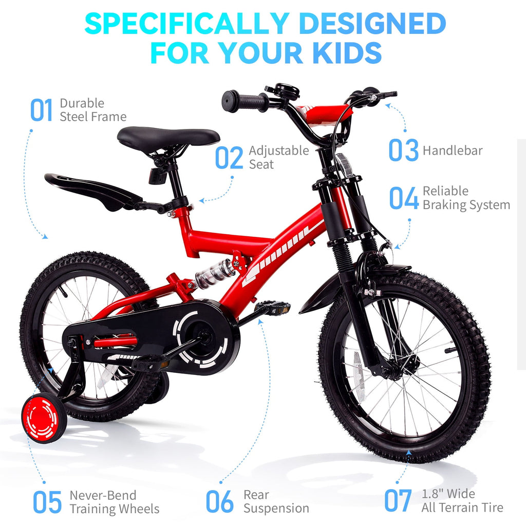 Fenbeli 18 Inch Kids Bike with Training Wheels for Girls Boys Ages 6-9, Red