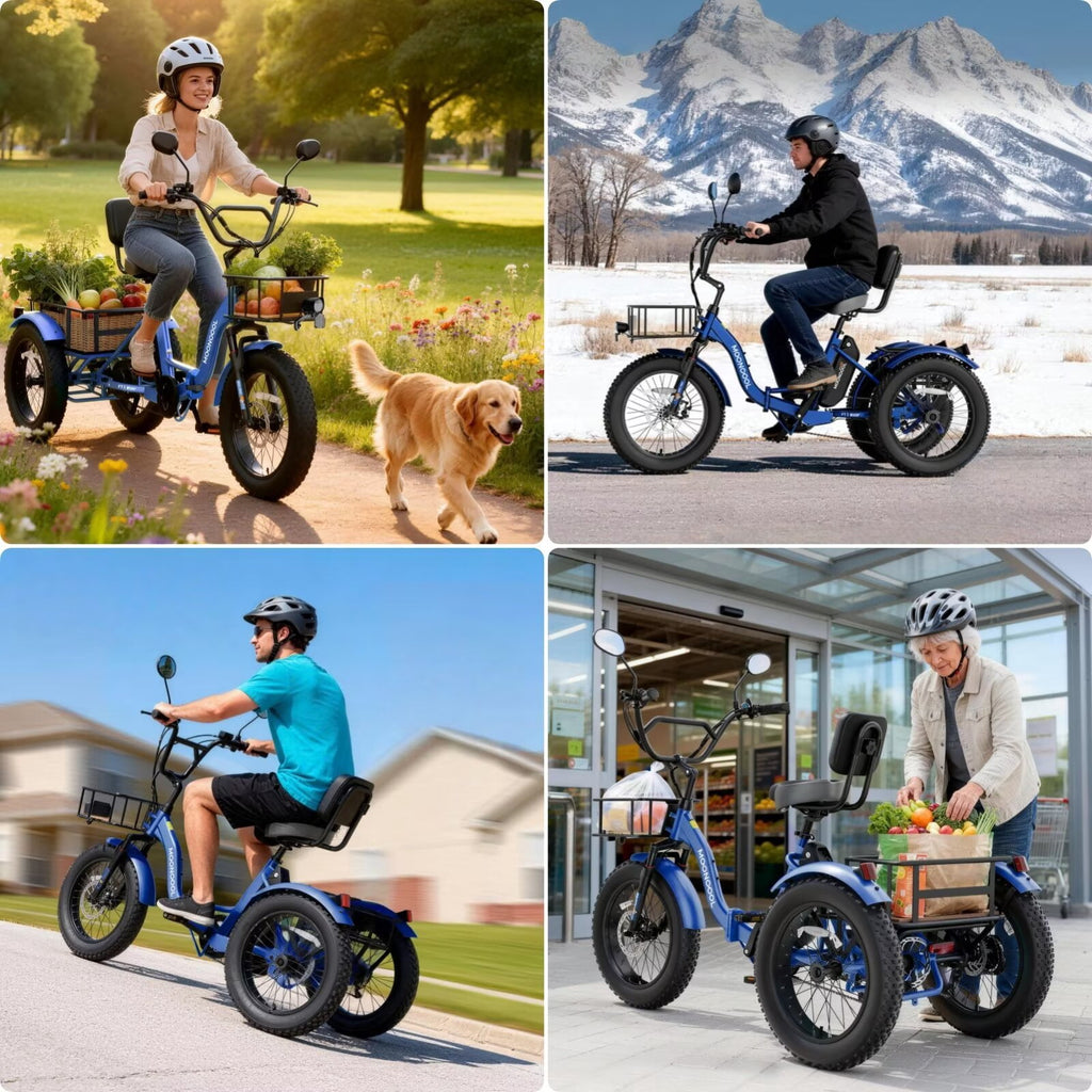 MOONCOOL Folding Electric Tricycle for Adults, 20 x 4 Fat Tire Electric Trike, 48V Peak 1092W  Electric Bicycle, 3 Wheels 7 Speed Ebike w/ 14.5Ah Removable Battery& Speed Differential Mechanism