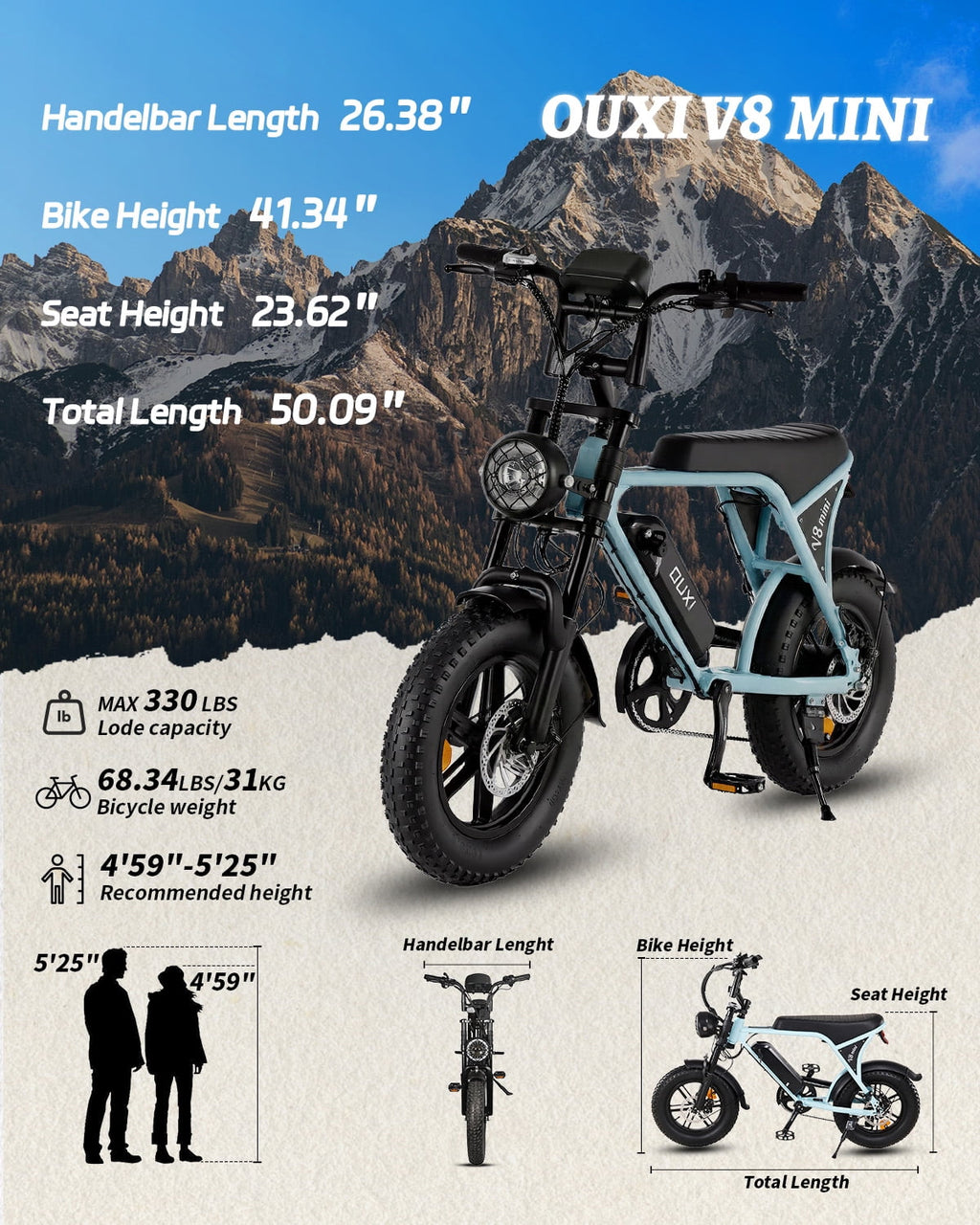 VTOKW Electric Bike for Adults, 500W Electric Bicycles with 36V 10.4Ah Battery, 16 Fat Tire Ebike, 20MPH E-Bike, E Bike for Adults UL2849