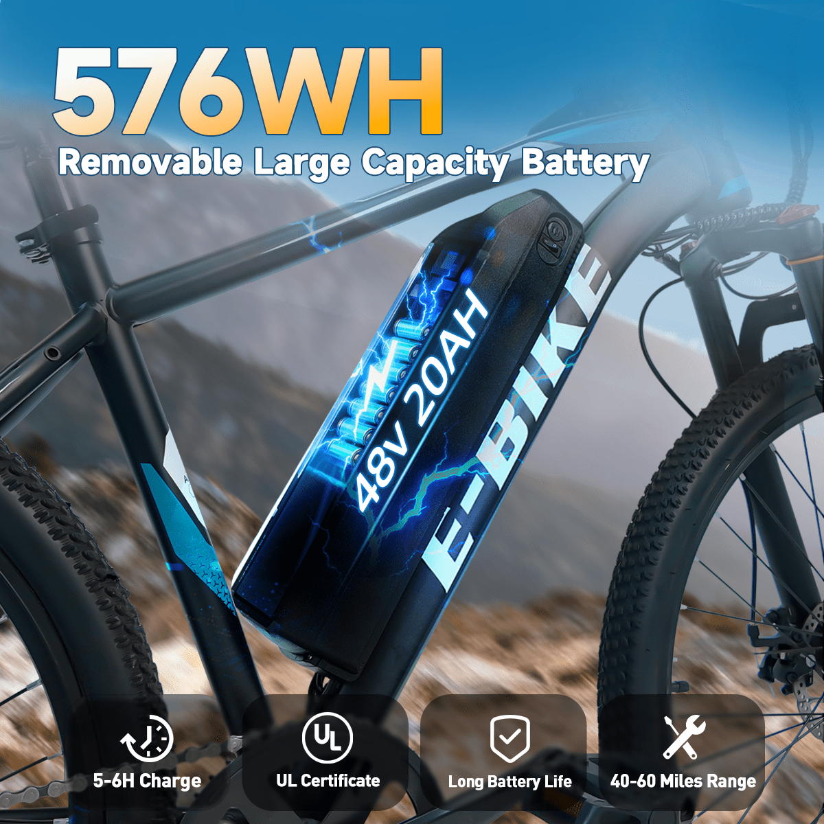 BroPath Electric Bike for Adults,26”Electric Mountain Bike 576Wh Internal Battery & LCD Display, with 7-Speed, 25MPH,Ebike,Full Suspension, 800W (Peak) Motor Commuter Electric Bicycle,UL2849