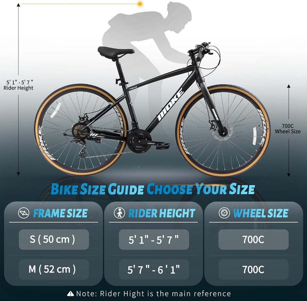Mens Road Bike, NEORIVER 700C 24-Speed Hybrid Bike for Adults, Features Dual Disc Brakes, Trigger Shifting, Internal Wiring & Lightweight Frame for City Commuting