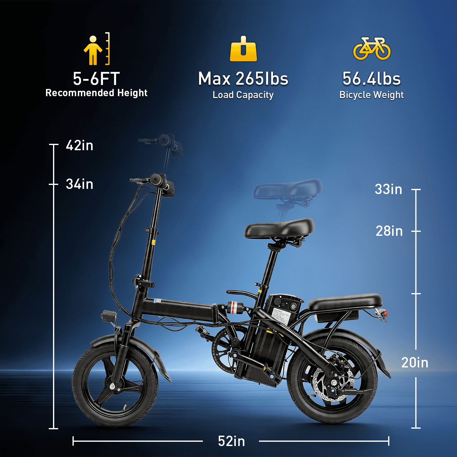 14 Folding Electric Bicycles with 500W Peak Motor,35 Miles 20MPH 432WH Integrated Battery ,Ebike for Adults with Basket,UL2849