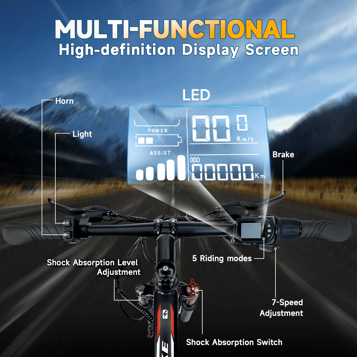 BroPath Electric Bike for Adults,26”Electric Mountain Bike 576Wh Internal Battery & LCD Display, with 7-Speed, 25MPH,Ebike,Full Suspension, 800W (Peak) Motor Commuter Electric Bicycle,UL2849