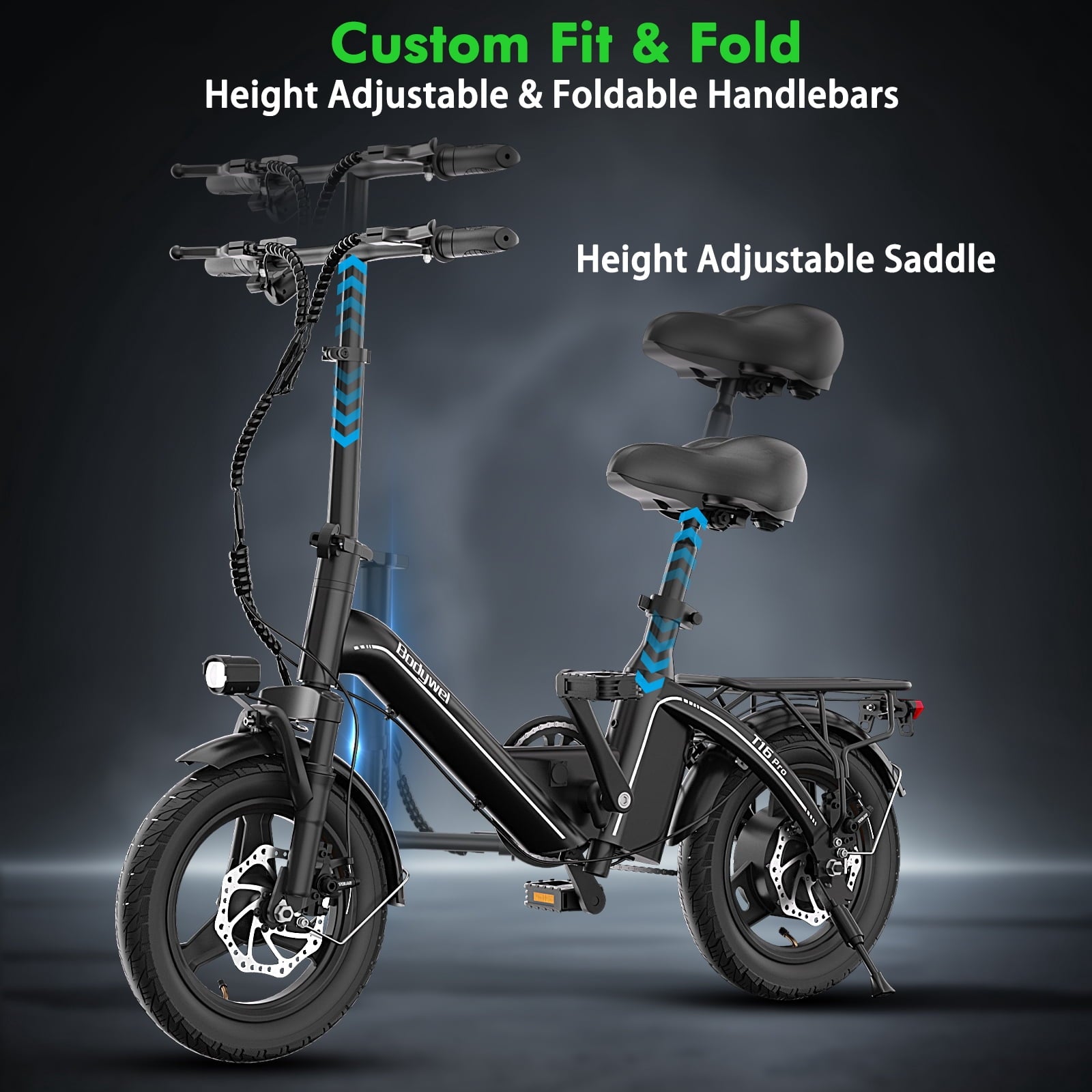 Bodywel Foldable Electric Bike for Adults and Teens, 14 Electric Bicycle with Peak 500W Motor, 36V 10Ah Battery, Commuting Mini Ebike, E Bike, UL2849