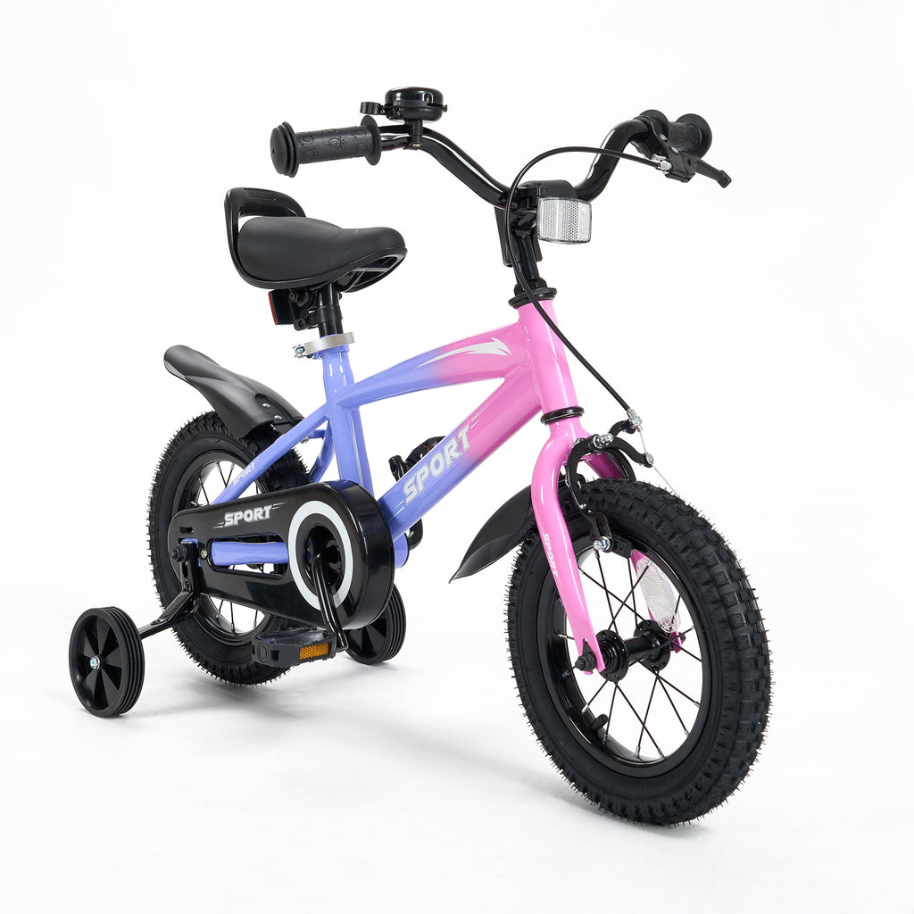 Naipo 12 in Kid Bike for Boys and Girls Gradient Purple Bicycle with Training Wheels Bell and Dual Brakes