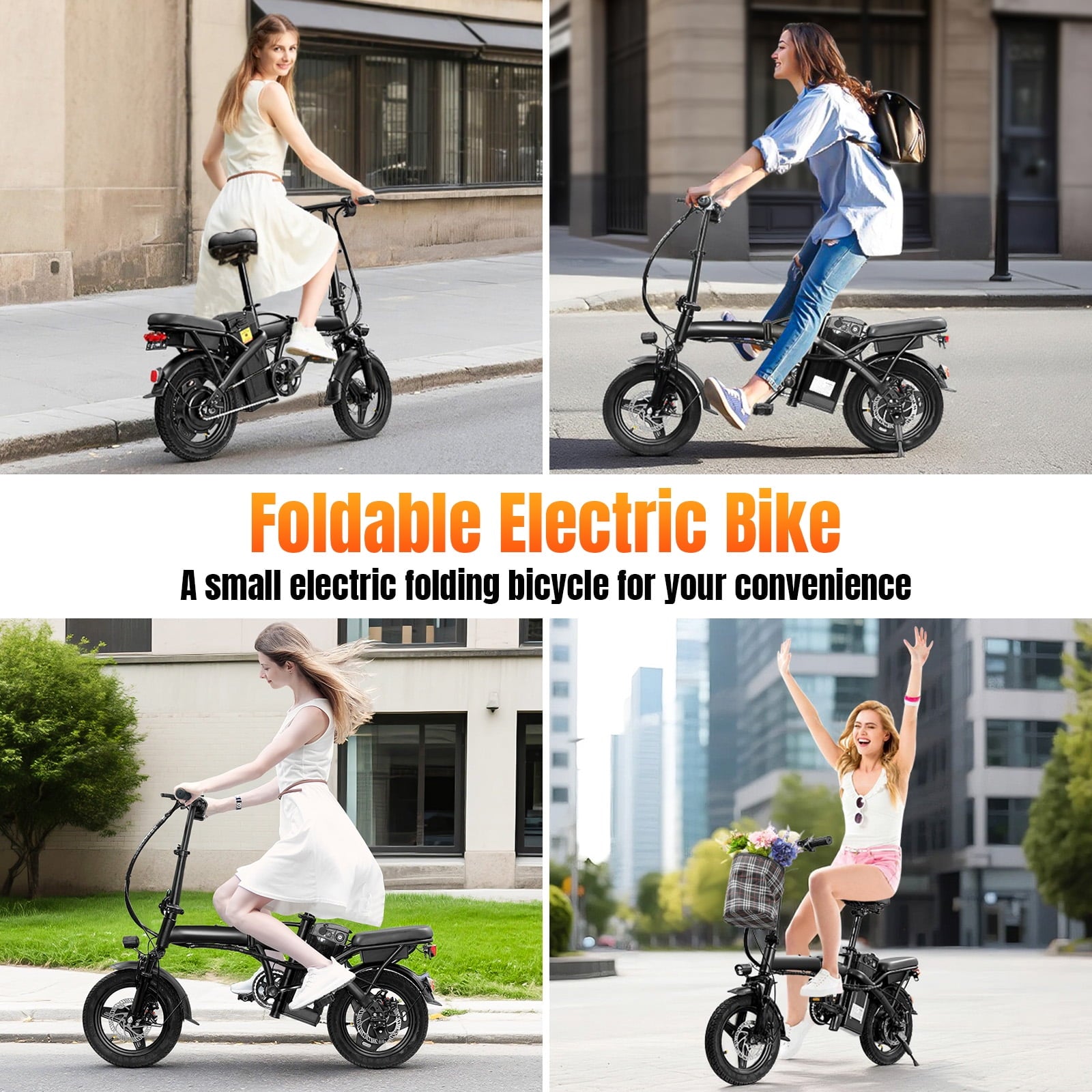 14 In Adult Folding Electric Bike - 48V 740W Peak Motor, 15Ah Battery, With 11 Shock Absorbers, Range Of 25-35 Miles, Maximum Load Capacity Of 330 Lbs, Portable Folding Design Black