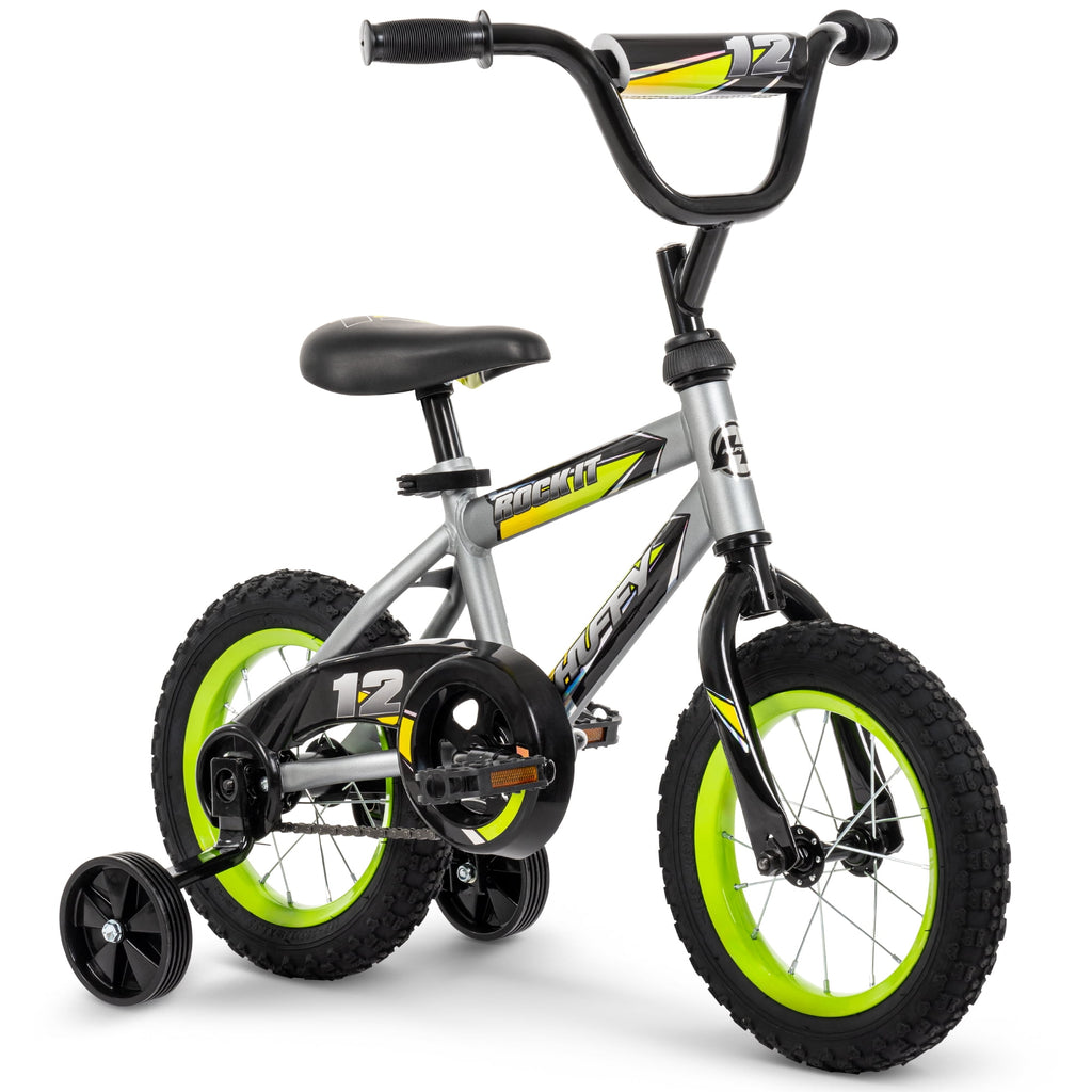 Huffy 12 Rock It Kids' Bike, Fits Riders 37 - 42, Gray/Green, Youth, Boys