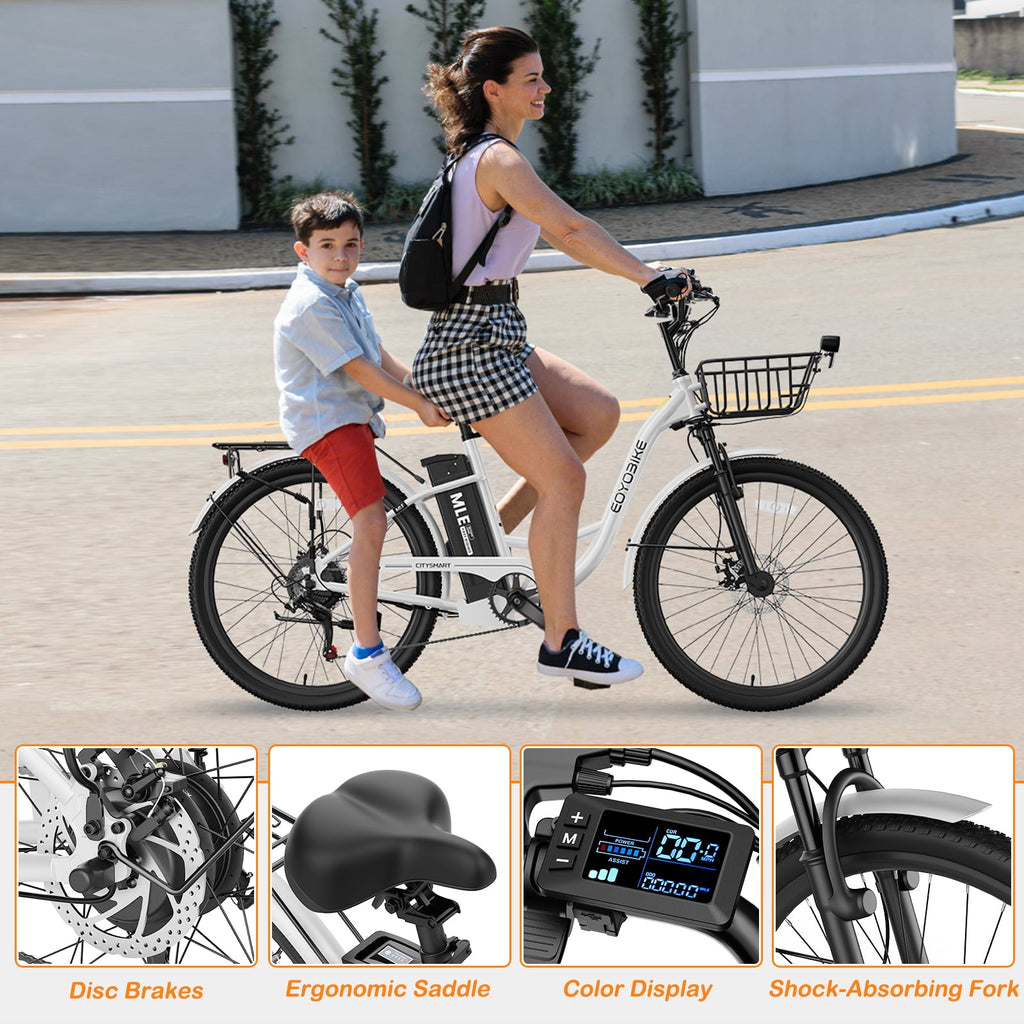 MOONCOOL Electric Bicycle for Adults 350W , 7-Speed Ebike with 36V 10.4Ah Removable Battery， 40 Miles Range , 20 mph Electric Commuter Bike for Women Men