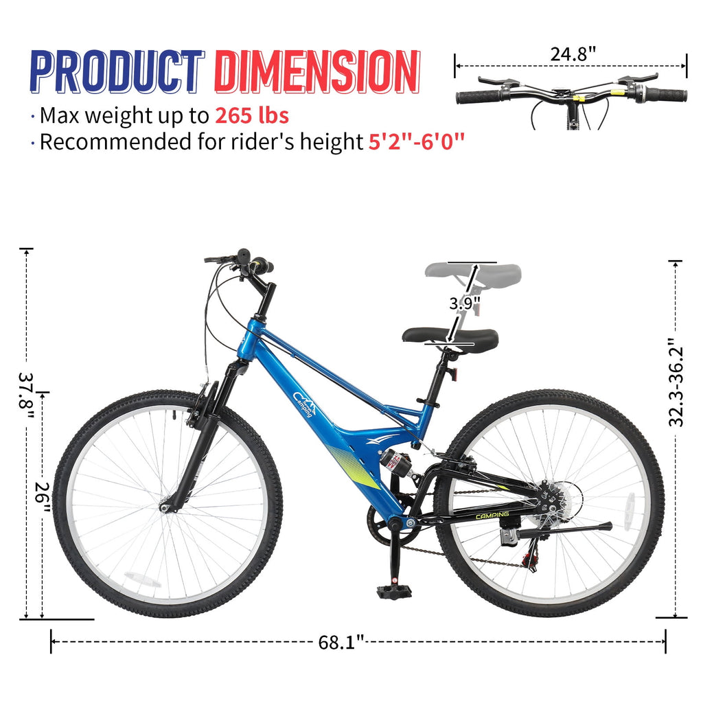 Ktaxon 26 inch 7 Speed Mountain Bike for Adult, Dual Shock Absorbers, Dual V Brake, Black