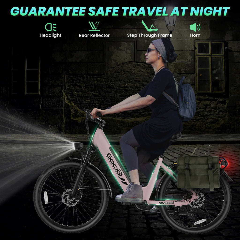 Gocio 26 x 2.1 Electric Bike for Adults, 500W Commuter Ebike, 48V 720wh Built-in Battery, 5 Riding Modes, Max 60 Miles, LCD, Lockable Front Suspension Step Thru E Bikes UL 2849