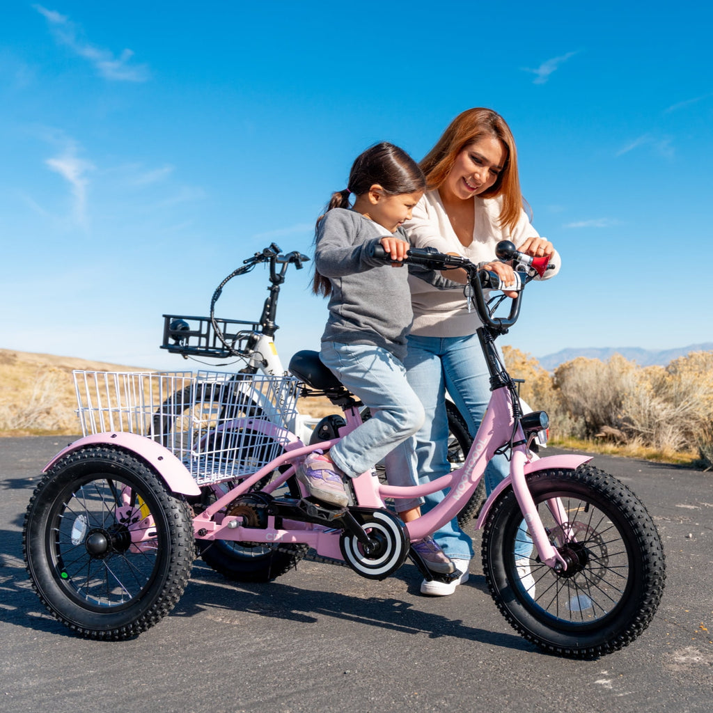 MOONCOOL Electric Tricycle for Kids ,16x3 3 Wheel 250W 10.4Ah Etrike W/ LED headlight & Rear Basket & horn bell & DIY stickers，6/9/12.5 MPH