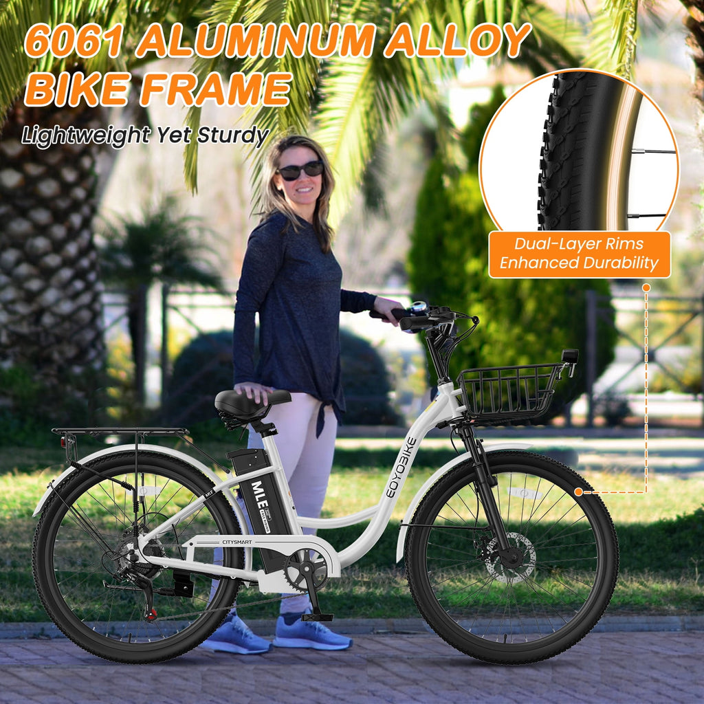 MOONCOOL Electric Bicycle for Adults 350W , 7-Speed Ebike with 36V 10.4Ah Removable Battery， 40 Miles Range , 20 mph Electric Commuter Bike for Women Men