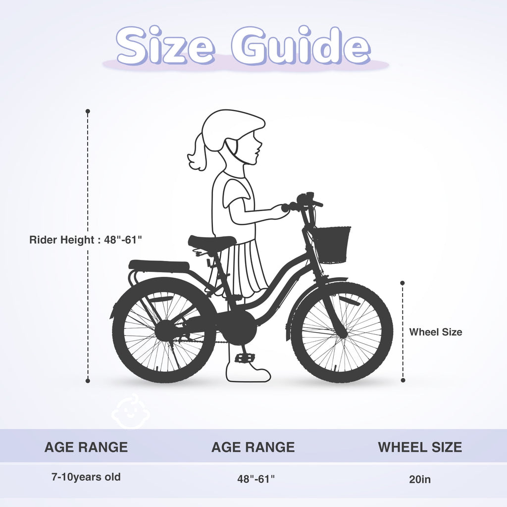 20 inch Girls Bike for 7-10 Years Old Kids, SHINPT Kids Bicycle with Basket & Lightweight, Comfortable City Bikes with Rear Rack and Basket, Pink