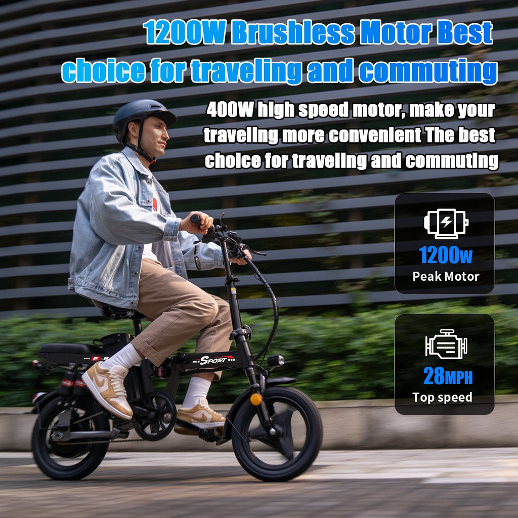 ASKGO F9 Adult Folding Electric Bike, 1200W 25 MPH 25 Miles, 48V 13Ah Removable Battery, Meets Daily Commuting,Going Out and Playing,Give the best gift,Folding Ebike for Adult with Two Seats，UL2849