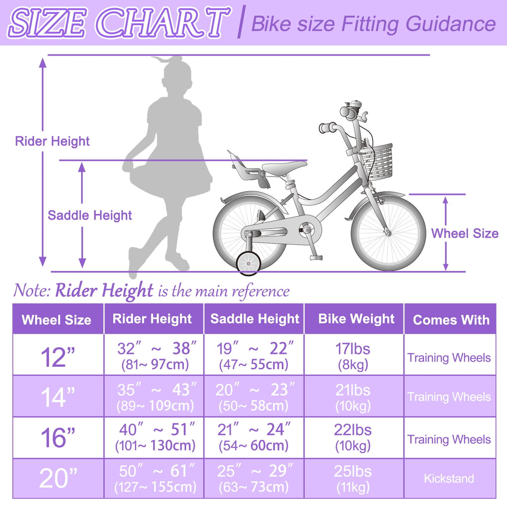 XJD Girls Bike for Toddlers and Kids Ages 2-12 Years Old,12 14 16 Inch Kids Bike with Training Wheels & Basket, 20 Inch Girls Bicycle with Handbrake & Kickstand
