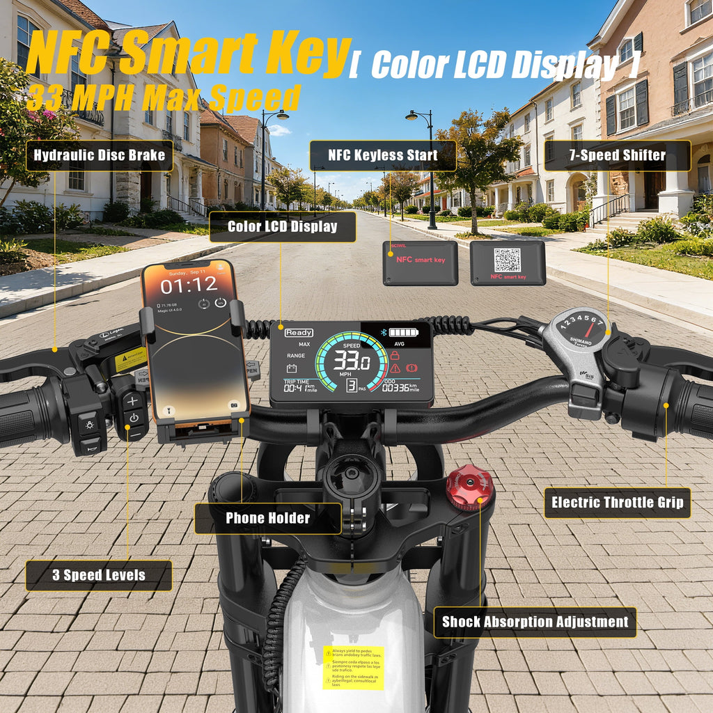 Electric Bike for Adults, 2000W 4000W Peak Motor, 48V 25Ah Removable Battery, 26x4.0 Fat Tire Ebike, 7-Speed Shimano, Front Fork & Linkage Suspension, Rear Rack, 40MPH, UL2849, Green