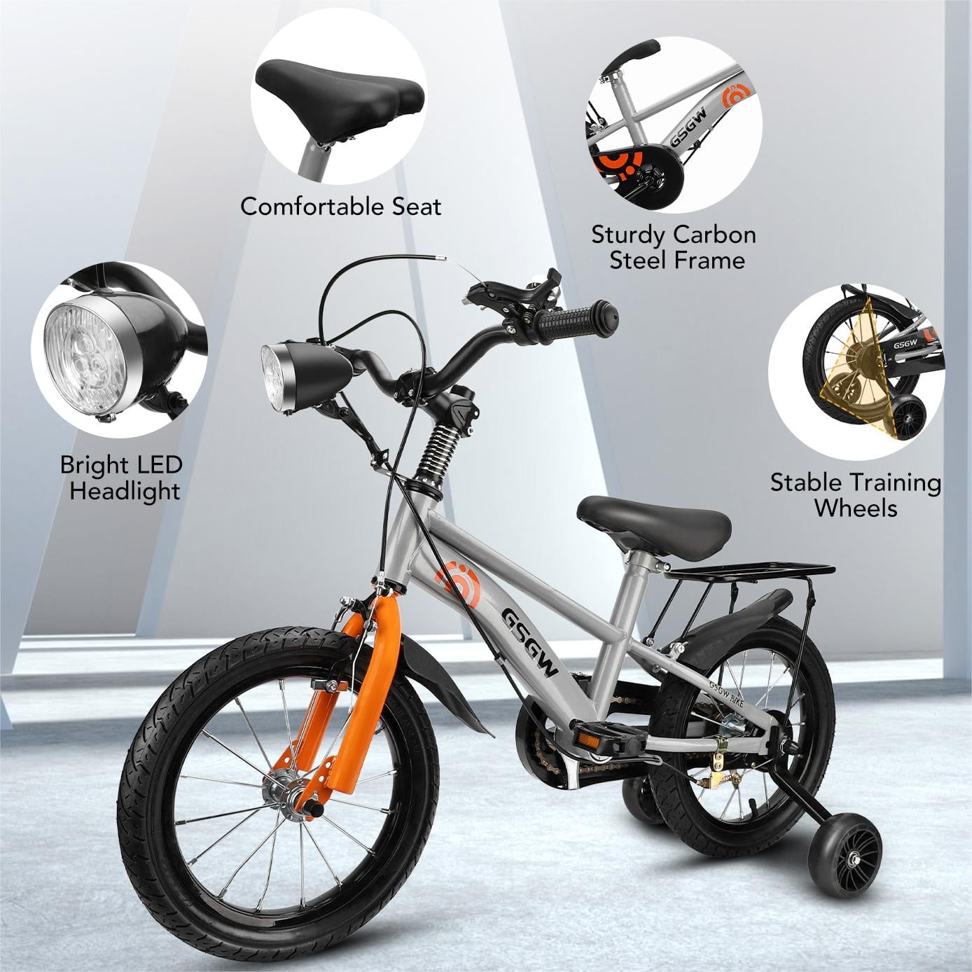 16 Kids Bike with Training Wheels, Height Adjustable Kid's Bicycle with Basket/Water Bottle/Inflator/Bell, Gifts for Girls Boys Toddlers Kids 3-8 YO